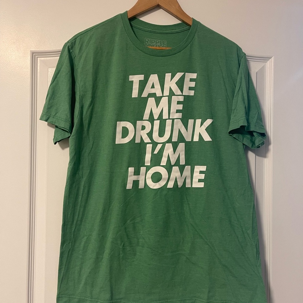 Take Me Drunk I’m Home Funny Drinking Tee Graphic Green Large